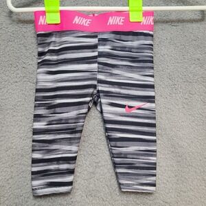 Nike Toddler Girls Dri-FIT Leggings Gray Black Stripe Pink Logo 2T Play Cond.